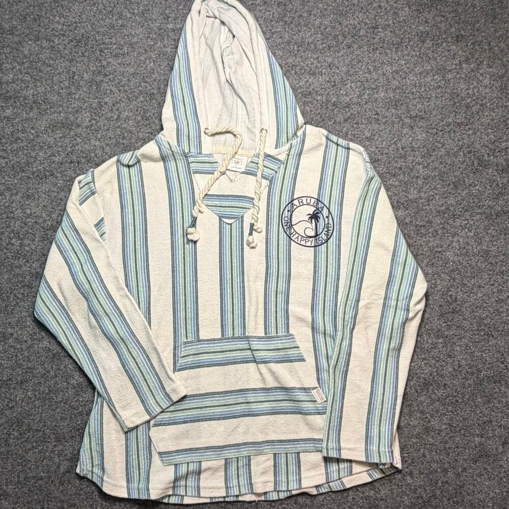 Bloom POP Aruba One Happy Island Baja Hoodie Striped Beach Poncho Large
